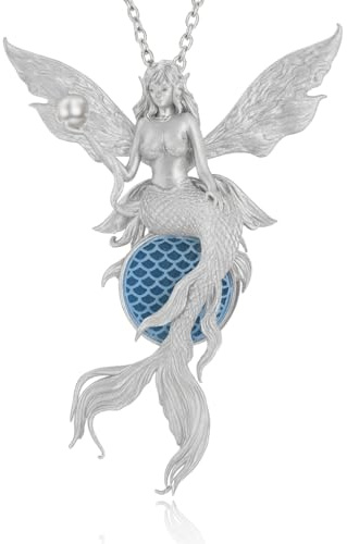 Generisch 925 Sterling Silber Meerjungfrau-Elfen Anhänger mit Süßwasserperle, Blau Goldstein & Perlmutt, Mystischer Fantasy Schmuck für Damen & Herren, Handgefertigtes Kunst Statement Stück