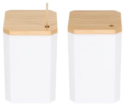 QUARKZMAN 2 Stück Zahnstocherhalter Quadratischer Einfacher Weißer Weißer | Zahnstocherspender Behälter, Mit Bambusdeckel, Zur Aufbewahrung Von Zahnstochern Nadeln Und Wattestäbchen, Quadratischer