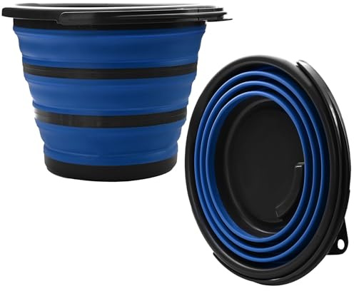 BITS4REASONS Collapsible 10L Bucket – Foldable Space-Saving Camping, Caravan & Car Cleaning Bucket – Durable Silicone Portable Bucket with Carry Handle (Blue)