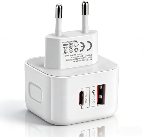 Medrialife Caricatore USB + USB C 20W 2 Porte, Presa USB Multipla IP44, Ricarica Rapida 5V 3A per Smartphone, Tablet, Navigatore, MP3, eBook e Accessori