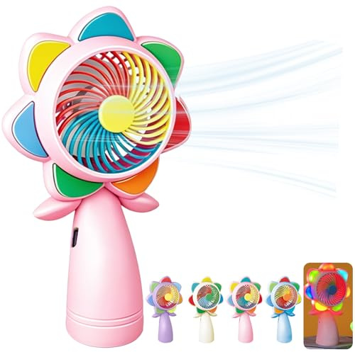 LUKIUP Mini Ventilateur de Poche Silencieux, Forme de Fleur Ventilateur à Main USB Rechargeable avec Lumière LED, Petit Ventilateur Portable Léger pour Bureau Voyage Extérieur