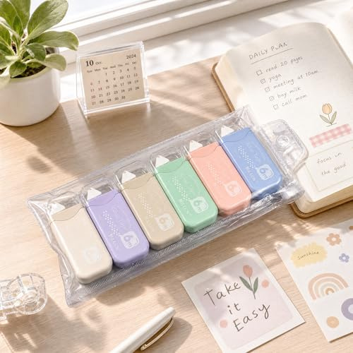 Waoferfio Glue Tape Roller for Scrapbook Supplies, 6 Pack 6m x 6mm Double Sided Craft Tape | Durable Adhesive, Smooth Jam-Free Rolling, Mess-Free for Journaling Supplies, Card Making, Photo Albums, Home Office School