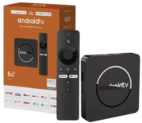 Q10 Android 14 TV Box, 4K Ultra HD Smart Media Player, Quad-Core H313 Streaming Device, Dual Band WiFi 2.4G/5G, Bluetooth 5.4, Voice Remote Compatible Set Top Box (4GB 32GB)