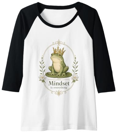 Mujer Corona de Rana Vintage con Cita Motivacional Naturaleza Camiseta Manga Raglan