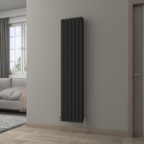 NRG Black Vertical Radiator 1800x408mm Double Flat Panel Central Heating | Column Radiator, Mild Steel, Designer Radiator, Wall Mounted, Tall, with Brackets, for Bathroom Kitchen Living Room