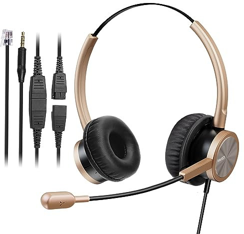 MAIRDI Telephone Headset with RJ9 Jack for Cisco Phone, Including 3.5mm Connector for Cell Phone PC Laptop, Binaural Office Headset with Microphone Noise Canceling for Call Center Landline Deskphone