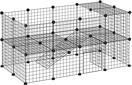 PawHut Freigehege Freilaufgehege mit 36 Platten 146 x 73 x 73 cm Schwarz | Laufstall, Kleintiergehege für Kleintiere, Meerschweinchen, Gehege für innen und außen, Metallgitter