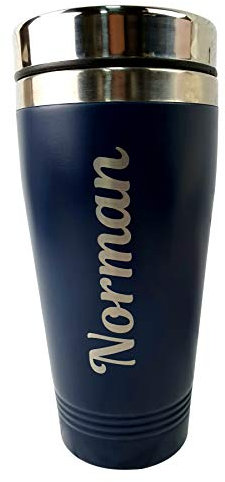 Hoolaroo Personalised Travel Mug Engraved Reusable Coffee Cups Portable Personalised Mugs Vacuum Insulated Thermal Coffee Flask Hot Drinks Cup with Lid Personalised Mugs for Mum Navy