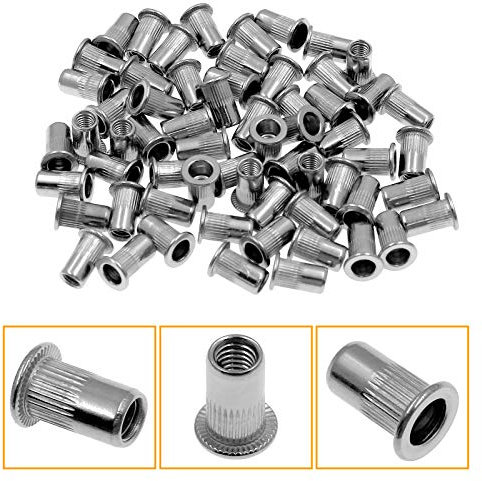 Bonsicoky 60Pcs Metric M5 Rivet Nuts, 304 Stainless Steel Knurled Flat Head Threaded Insert Blind Rivet Nut