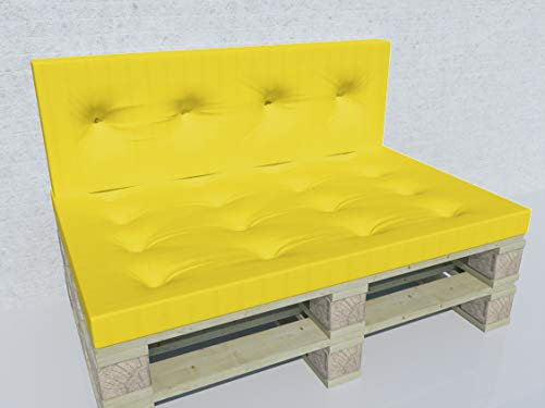 ALOHA Palettenkissen Outdoor Palettenauflage Palettenpolster Auflage für Europaletten Indoor und Outdoor (Gelb / 120x80x8cm + 120x40x8cm / Sitzkissen + Rückenkissen / + Steppung)