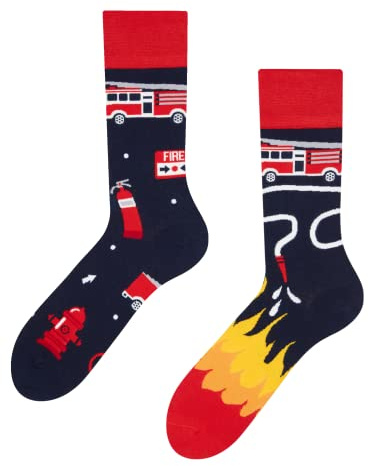 Dedoles Socken Kinder Mädchen Jungen Baumwolle viele lustige Designs Weihnachtssocken 1 Paar, Farbe Rot, Motiv Feuerwehrmann, Gr. 23-26