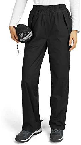 Outdoor Ventures Women's Waterproof Overtrousers Packable Lightweight Hiking Trousers Zipper Pockets Ladies Windproof Cycling Rain Pants for Stormbreak, Walking, Fishing Black 12