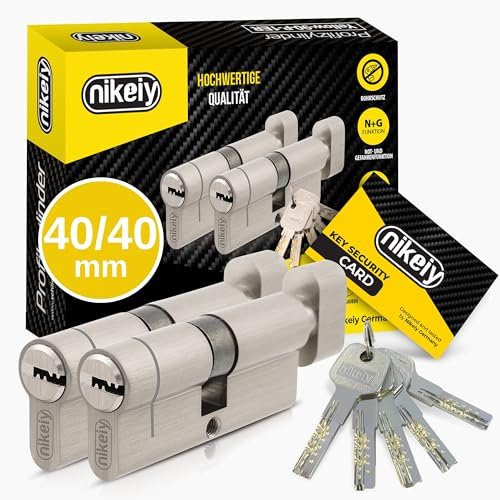 GERCAR Pro+ Juego 2x cilindro de cerradura/cerradura de barril con botón 80 mm - función de emergencia y peligro - 2x cerradura de puerta 40/40 - con 10 llaves - Longitud: 80 mm A: 40 B: 40