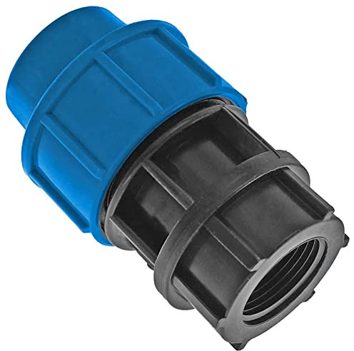 MegaHaustechnik PP Fitting Klemmverbinder mit 3/4 Zoll Innengewinde für 25mm PE Rohr Außendurchmesser Trinkwasser PN16 Kupplung Verschraubung blau
