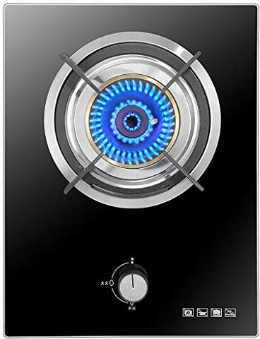 IBOWZ Tables de Cuisson à Gaz Table de Cuisson à gaz encastrable 4,2 KW en Verre trempé Noir,brûleur à Trois Anneaux en Fonte,brûleur Unique avec Protection Contre Les pannes de Flamme [Classe éne