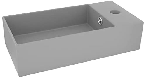Waschbecken Rechteckig 48 x 25 x 15 cm Keramik Waschtisch Waschplatz Handwaschbecken Aufsatzwaschbecken Waschschale Aufsatzwaschtisch mit Hahnloch und Überlauf, Hellgrau