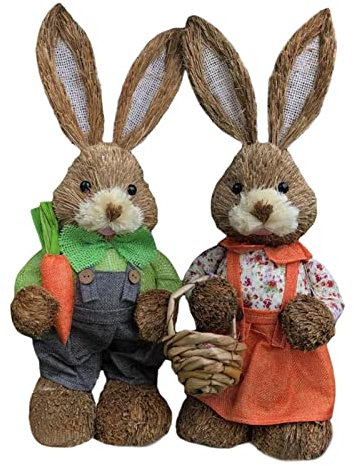 Oshhni Dibujos animados 2 piezas Conejo de Pascua Conejo Figuras de paja 35 cm Adornos Mano de obra detallada Regalos decorativos de vacaciones Realista, estilo b