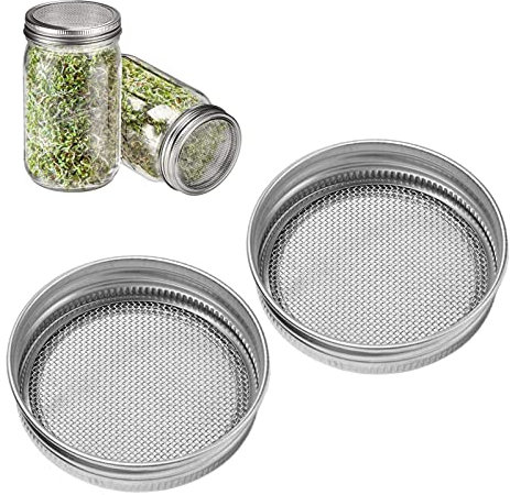 Tapas De Germinación, Kit De Germinación Apto Para Lavavajillas Sin Oxidación Malla De Acero Inoxidable Colador De Tarro 2 Piezas Para Brotes De Frijol Cultivo De Brócoli, Alfalfa, Frijol Mungo(86mm)