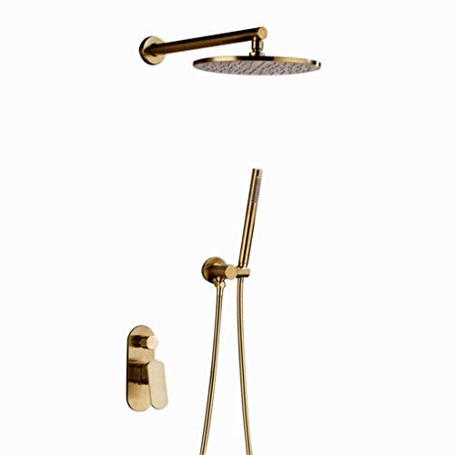 CAZARU Messing, gebürstetes Gold, Badezimmer-Duschgarnitur, 8–12 Zoll, Rianfall-Duschkopf, Duscharmatur, Wandmontage, Duscharm-Mischer, Umsteller, Luxus-Duschgarnitur, 12 Zoll