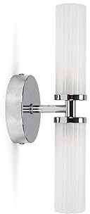 MiniSun | Modern 2 Way Polished Silver Chrome and Reeded Glass Shade Wall Light Fitting | Bath Wall Lights, Home Décor & Improvement Essential | Includes 3W LED Bulbs | Mains Wired