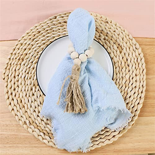 ZOYIEP Servietten Quasten Stoffservietten,Leinenservietten 42 x 42 cm Leinen Servietten, Stoffservietten Beige Wiederverwendung Servietten Stoff (Hellblau,4PC)