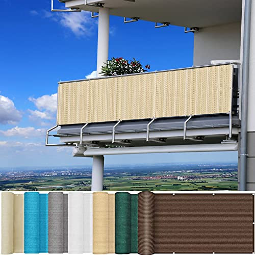 Sichtschutz Balkon 110 x 550 cm Windschutz Staubschutz Sichtschutzzaun mit Ösen und Kabelbinder für Balkon Terrasse Garten, Creme Farben