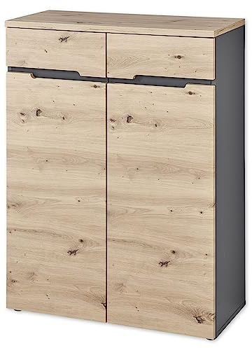 MEMPHIS Kommode in Artisan Eiche Optik, Graphit - Moderne Kommode mit viel Stauraum - 80 x 107 x 38 cm (B/H/T) | Moderne Anrichte mit 2 Türen und 3 Einlegeböden für viel Stauraum, individuelle Griffleisten, reduzierte Formensprache