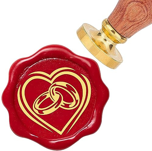 craspire Coeur Sceau de Cire Tampon Anneau 25mm Timbres de Cire à Cacheter Manche en Palissandre Rétro Tête Amovible en Laiton pour Invitations de Mariage Enveloppes Halloween Noël Thanksgiving
