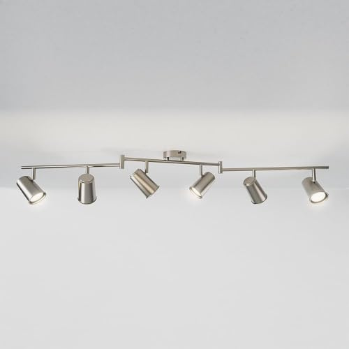 HOFTRONIC - Riga LED Deckenstrahler 6-Flammig - Edelstahl - 6 Spots drehbar/schwenkbar - GU10 400 Lm 4W 4000K Neutralweiß - Deckenspot für Wohnzimmer, Küche, Flur - Deckenleuchte - Spotlampe (L1200mm)