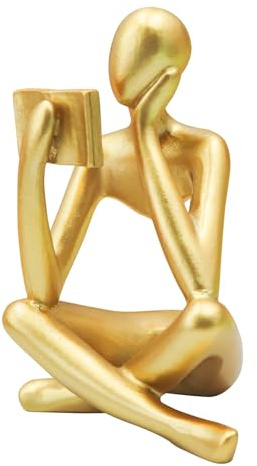 Jinkoozz Gold Reading Women Statue, Thinker Sculptures, Abstract Art Ornament, Modern Aesthetic Figurine Decoration, Suitable for Home Living Room Bedroom Office Shelf Table Desk Bookshelf Decor