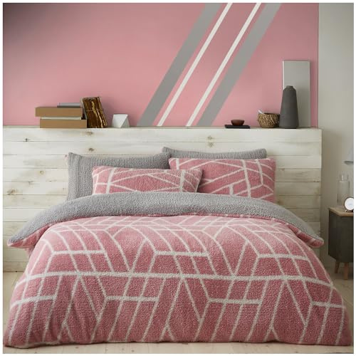 GC GAVENO CAVAILIA Fleece Bedding Set Double - Pink Teddy Duvet Cover With Pillowcases - Super Soft Fluffy Warm Quilt Bed Set