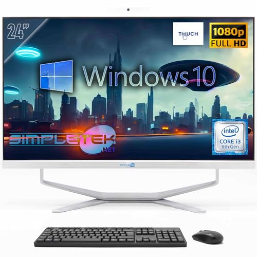 SIMPLETEK - PC Desktop ALL in ONE Schermo Touch 24 FHD | Core i3 8°Gen - 8GB RAM e SSD 240GB | Windows 10 Pro e Webcam integrata