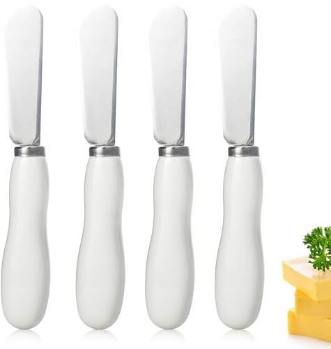 AISBUGUR Butter Knife Spreader, 4Pack Knives with Comfortable Handle and Stainless Steel Blade, Cheese Spreader for Kitchen 5.3 White