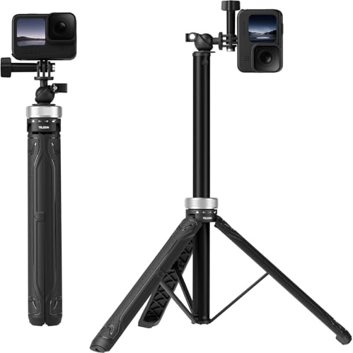 TELESIN 360° Selfie Stick Stativ mit Kugelhalterung und Verlängerungsstange | Einbeinstativ-Griff für GoPro Max/Hero 12–8, Insta360 X3/GO 3/Ace Pro, DJI Action 6/5 Pro/4/3/Pocket 2/3