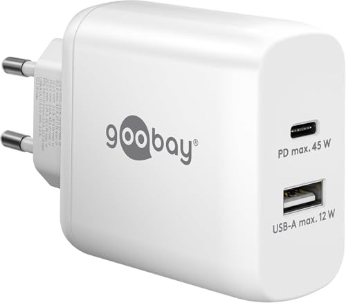 Goobay 65412 Double Chargeur 45 W/USB-C & USB-A Chargeur Rapide Power Delivery/Bloc d'alimentation de Charge avec 2 Ports USB/Chargeur pour téléphone Portable, iPad, Tablette, etc.