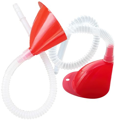 Entonnoir de Transmission en Plastique, 2 Ensembles, Bec Incliné | Hose Transparent Allongé, Usage Multi-fonction, Grosse Capacité, Compatible Motos et Réservoirs, Couleur Rouge