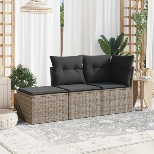 ULUYYUC 3-TLG. Garten-Sofagarnitur, Gartenmöbel Set Eckbankgruppe Küchensofa Schlafsofa Geeignet für Hinterhof Garten Balkon Außenbereich mit Kissen Grau Poly Rattan