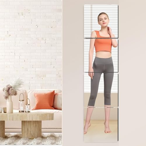 DONGDA Acryl Wandspiegel, Ganzkörperspiegel Spiegelfliesen Selbstklebend, Volle Länge Klebespiegel Spiegelfolie Selbstklebend, Türspiegel Langer Spiegel zum Aufkleben für Wand (4 Stück, 30cm x 30cm)