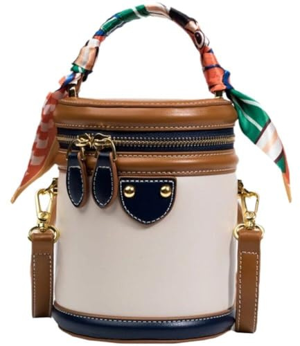 Tsffae Eimertasche, Weiblich, Pu-Leder, Zylindertasche, Umhängetasche, Runde Tasche, Handtasche Oberem Griff, Retro-Zylinder-umhängetasche Für Damen