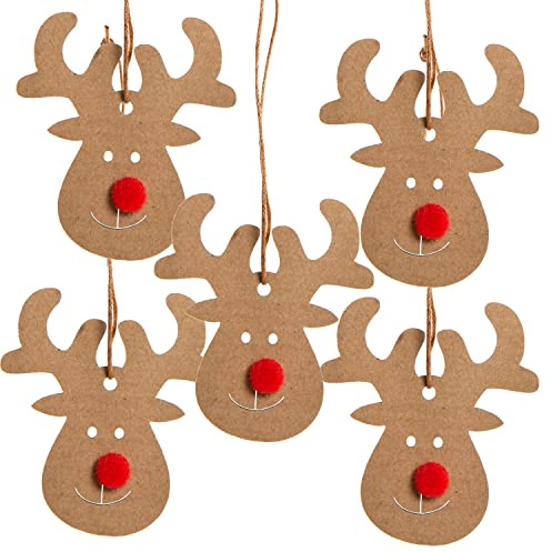 Rentier Anhänger Weihnachten – 6er Set Rudolf Rentiere aus Kraftpapier mit roter Filznase – ca. 7 cm – Weihnachtsbaumschmuck zum Aufhängen – Logbuch-Verlag