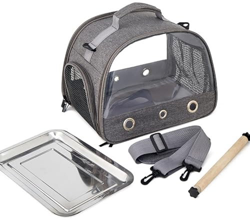 Rucksack Vögel mit Holzstab, Leichte Träger Vogel Transporttasche, wasserdichte Papageien Reiserucksack mit Edelstahl-Tablett Stehstange, Transportbox Vogel, Transporttasche, Tablett und Stehstange
