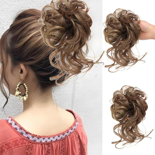AYNKH Haarteil Mit Gummiband, Haarband Gewellt Lockiges Haarknoten Messy Bun Synthetisch Haarverlängerung Pferdeschwanz Haarteile für Damen Mädchen Pferdeschwanz