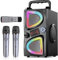 Macchina Karaoke per Bambini Adulti, Piccolo Cassa Karaoke Bluetooth Portatile con 2 Microfoni Wireless e Luci LED, Regali Giocattoli per Tutti gli Smartphone, Compleanno, Famiglia, Festa in Casa