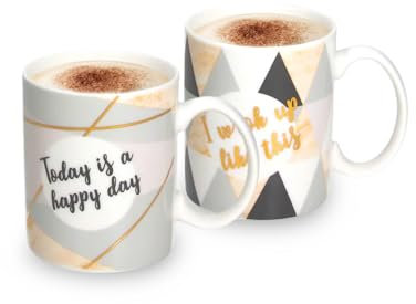 Avilia Tazza Mug in Porcellana con Design Geometrico per Caffè, Cappuccino o Thè - Eleganti e con Decorazioni Oro e Marmo - Ottime Come Idea Regalo, Resistenti e Durevoli nel Tempo