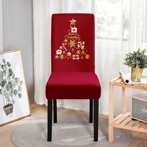 Hixingo Stuhlhussen 1 2 4 6er Set,Weihnachten Druck Stretch Stuhlhussen Schwingstühle Waschbar Stuhlbezug,Esszimmerstühle Stuhlbezüge für Küche,Restaurant,Bankett (4er Set,Weihnachten 8)