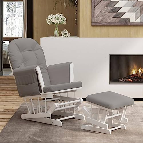 ShGaxin Schaukelsessel mit Hocker, Sessel Wohnzimmer, Fernsehsessel Relaxsessel, Schaukelstuhl, Relaxstuhl, Sessel Schlafzimmer, Wohnzimmersessel, Gleitend Hellgrau Stoff