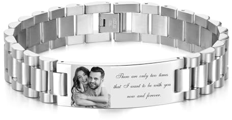 XUANPAI Armband mit Foto Armband Herren mit Gravur - Personalisiertes Partnerarmbänder mit Namen Bild Verstellbare Fotoarmband Fotogeschenk zum Geburtstag Jahrestag Weihnachten