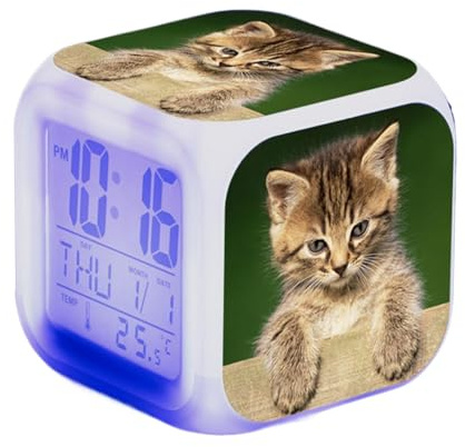 Wpsagek Cube Wecker Katzen Wecker, LED Night Glowing Kätzchenwecker, Digital Alarmuhr Wake Up Würfel Katzenwecker Für Kinder Mädchen