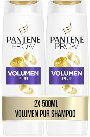Pantene Pro-V Volumen Pur Shampoo Duo Pack, Pro-V Formel mit kräftigenden Lipiden und schützenden Antioxidantien, Für feines, plattes Haar, Sofortiges Volumen ohne zu Beschweren, 2x500ML