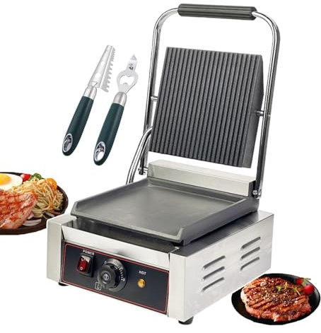 KJZQXYX Sandwich Press Grill + Fish Scaler + Corkscrew, Electric Contact Grill with Adjustable Temp 50-300℃, Non-Stick Sandwich Toasters (Smooth)
